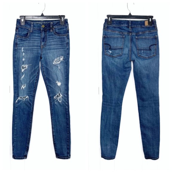American Eagle Distressed Hi-Rise Jegging Jeans Size 2 - Picture 1 of 9